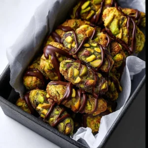 Delicious 5-ingredient crunchy pistachio bars on a wooden table