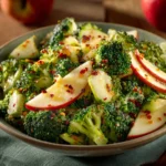 Fresh and colorful Apple Broccoli Salad with nuts and dressing