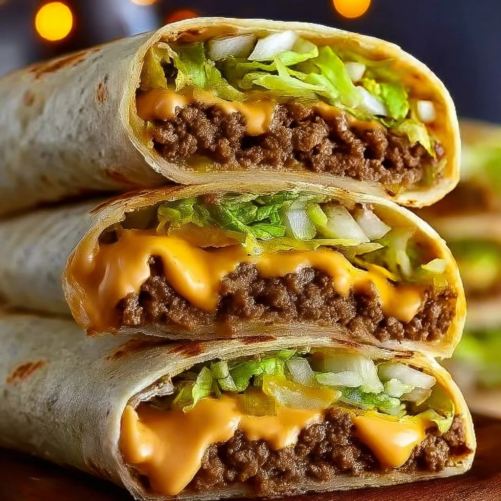 Homemade Big Mac Wraps served on a wooden table with ingredients