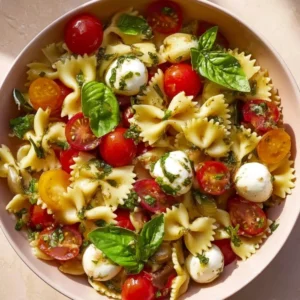 Bow Tie Pasta Salad made with fresh vegetables and dressing
