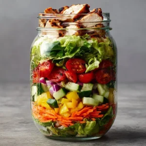 Healthy Chicken Salad Mason Jar with fresh ingredients and a nutritious dressing