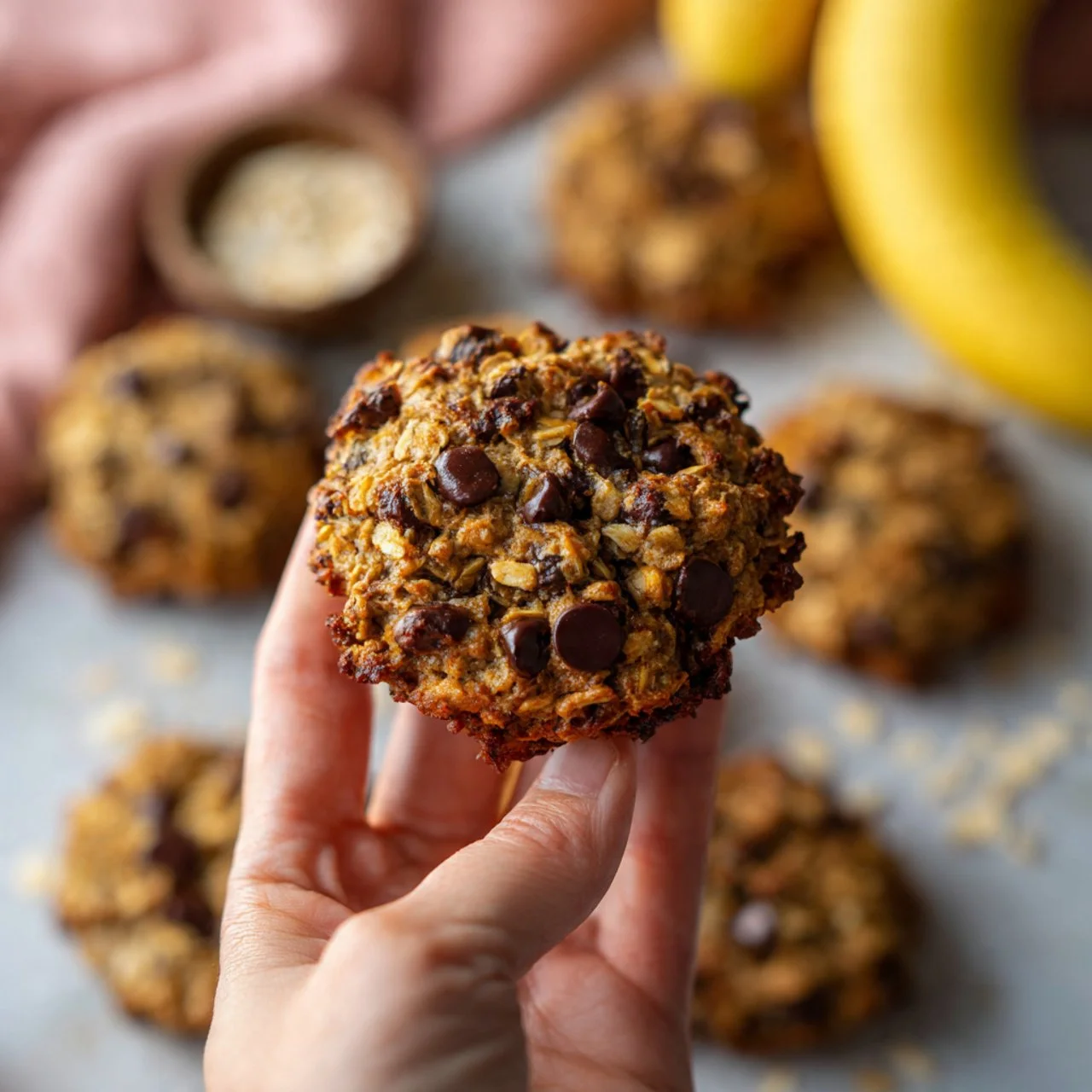 Delicious chocolate chip banana oatmeal cookies on a plate