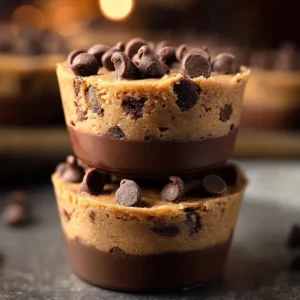 Delicious chocolate chip cookie dough cups ready to enjoy.