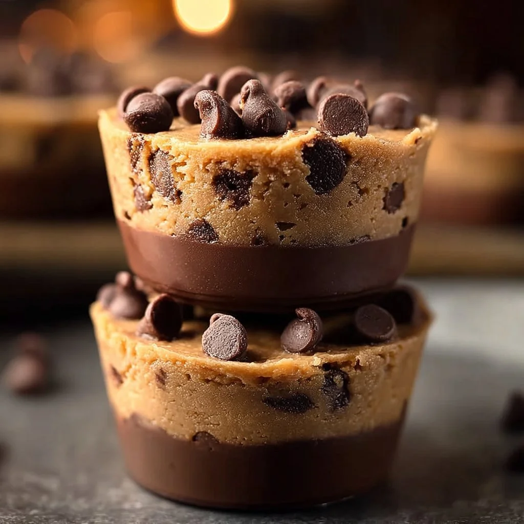 Delicious chocolate chip cookie dough cups ready to enjoy.