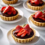 Decadent chocolate strawberry tarts with fresh strawberries and chocolate drizzle