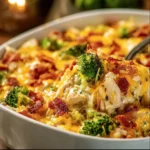 Creamy low carb chicken casserole dish ready to serve