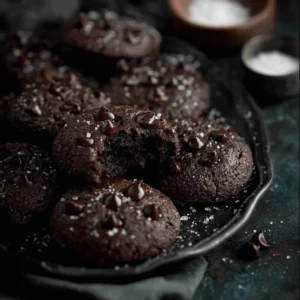 Delicious dark chocolate sugar cookies on a plate