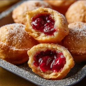 Delicious cherry pie bites served on a plate with a cherry garnish.