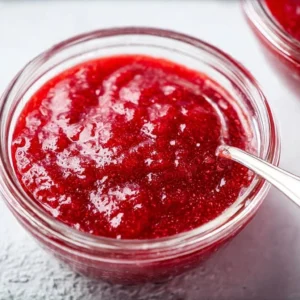 Homemade easy strawberry cake filling made with fresh strawberries and sugar.