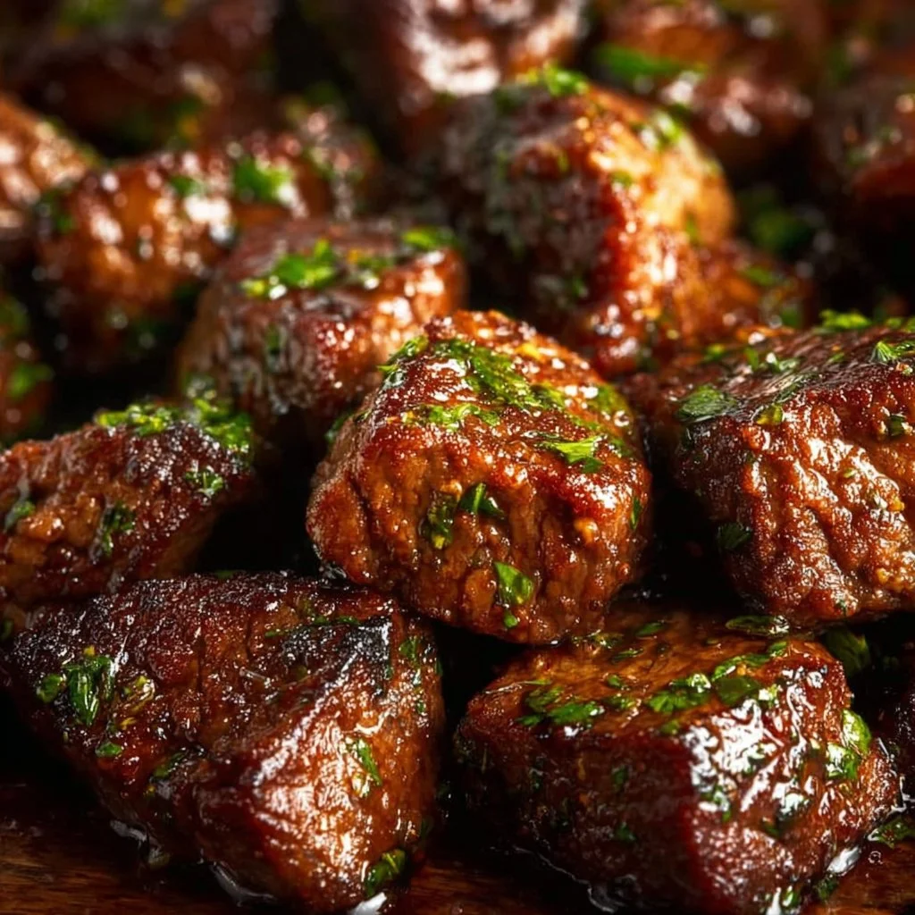 delicious garlic butter steak bites served on a plate