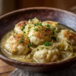 Plate of German cabbage and dumplings served with herbs and spices