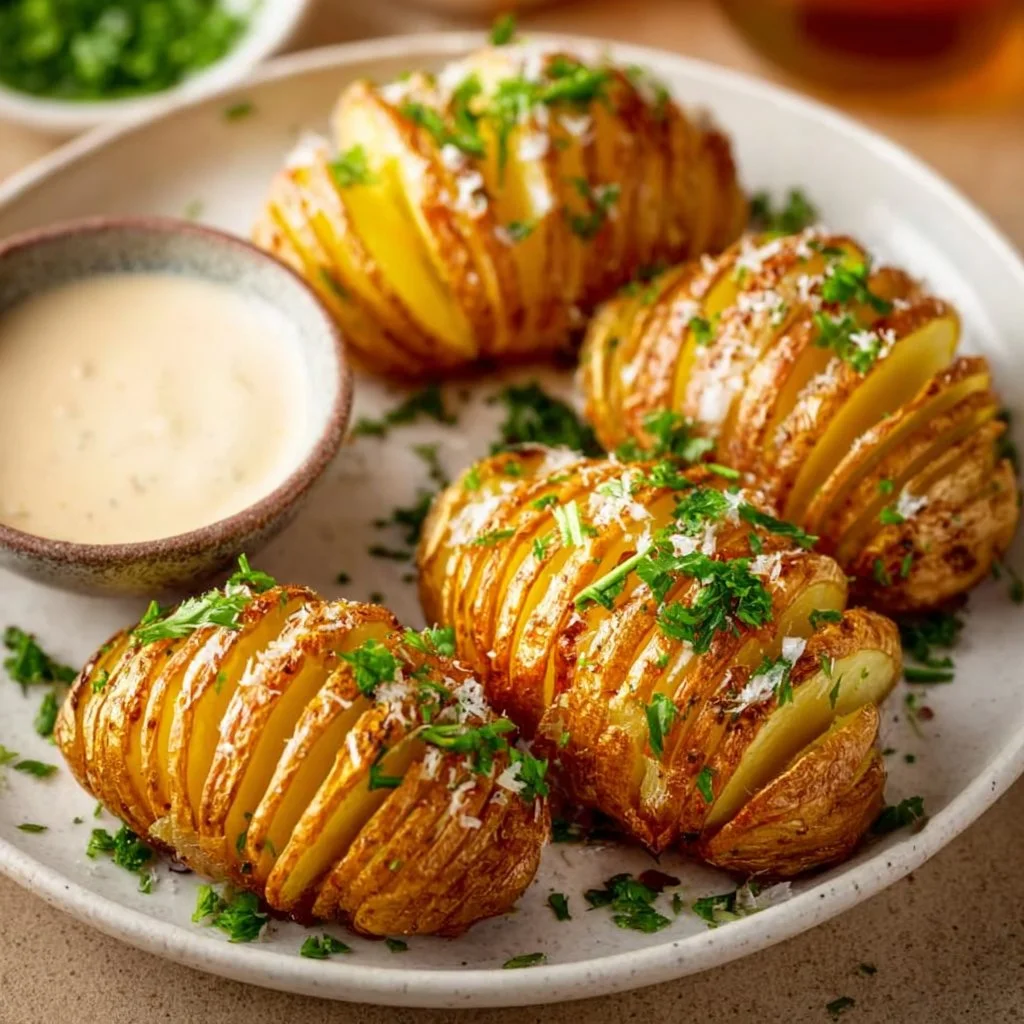 Deliciously roasted Hasselback Potatoes with crispy edges and flavorful herbs.