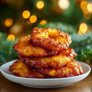 Deliciously crispy pineapple fritters served on a plate