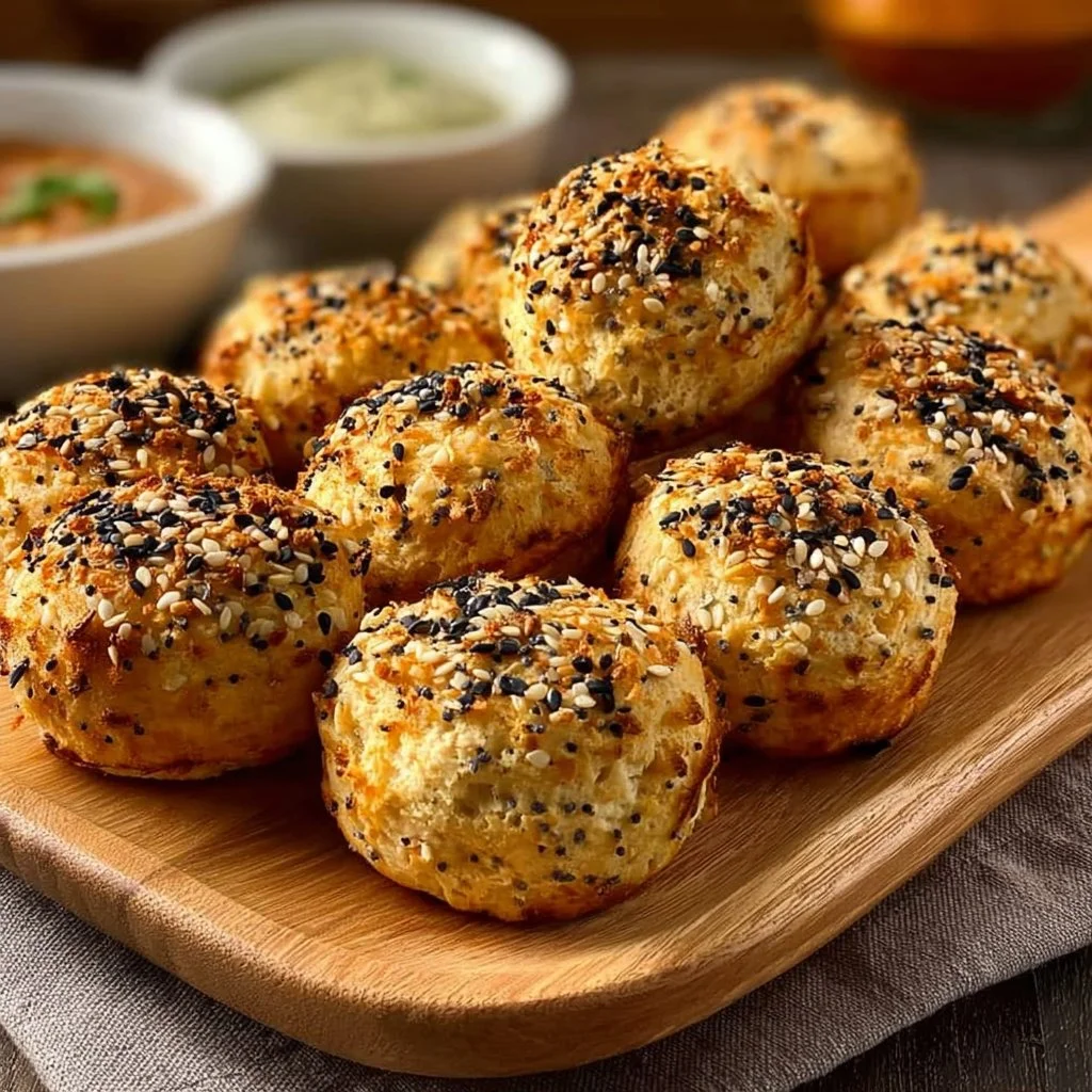 A plate of high-protein bagel bites ready to eat for a healthy snack