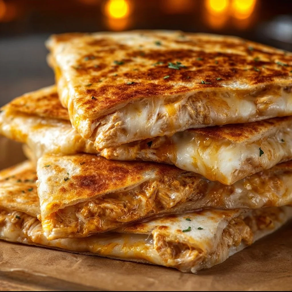 High-protein chicken ranch quesadilla served with fresh ingredients