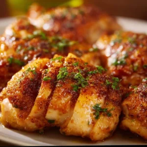 Juicy keto chicken cooked with garlic butter in an air fryer