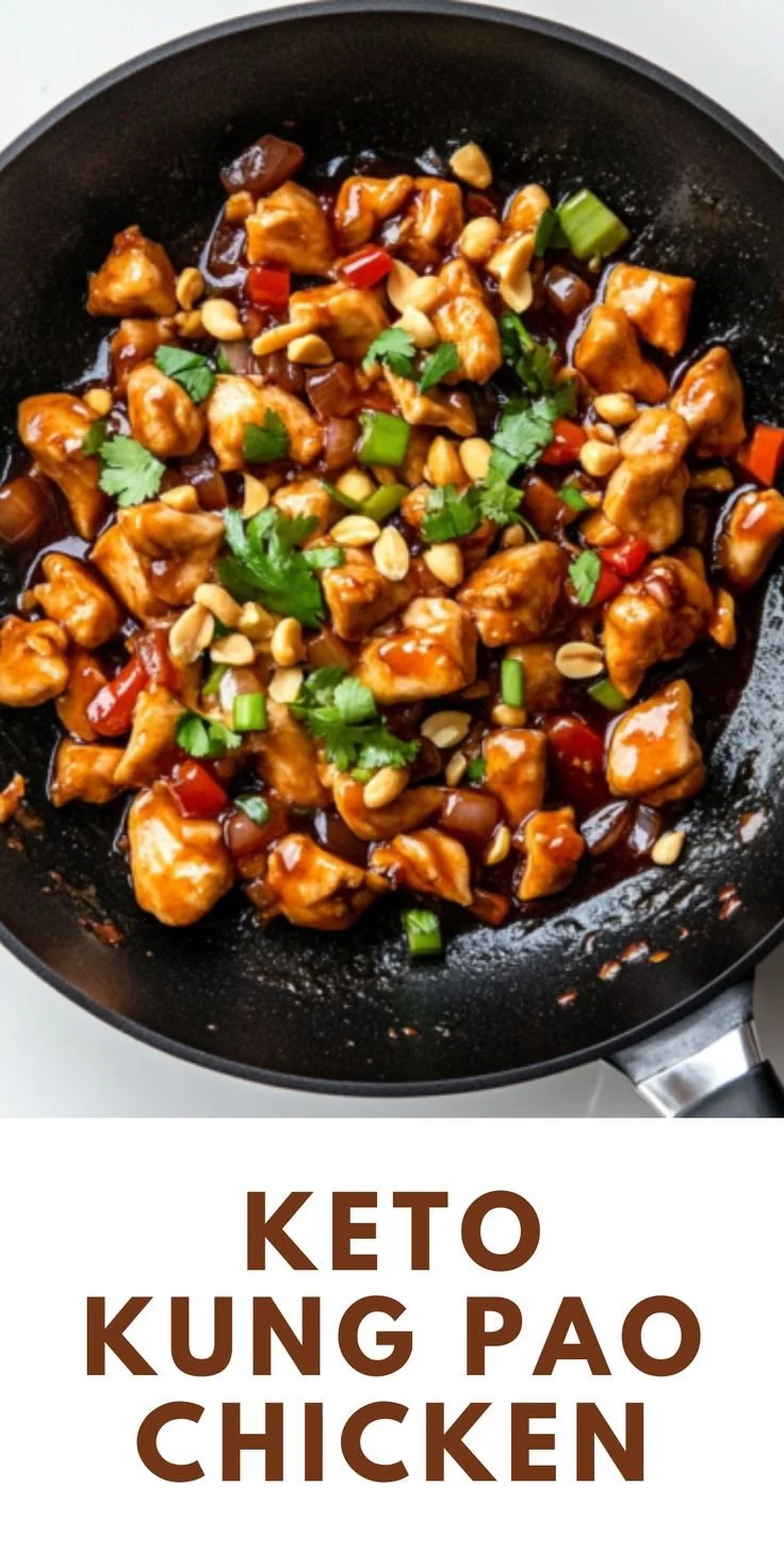 Delicious Keto Kung Pao Chicken with peppers and herbs in a bowl