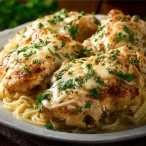Keto Slow Cooker Garlic Parmesan Chicken dish ready to serve