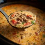 Bowl of Keto Taco Soup made in a slow cooker with fresh toppings.