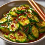 Delicious Korean Cucumber Salad served in a bowl with sesame seeds and spices