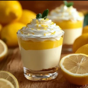 Delicious lemon cheesecake mousse topped with lemon zest and whipped cream