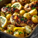 One-pan lemon herb chicken with baby potatoes, a quick and flavorful meal.