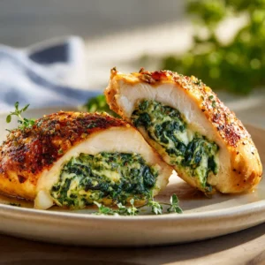 Low carb stuffed chicken breast with spinach and cheese filling