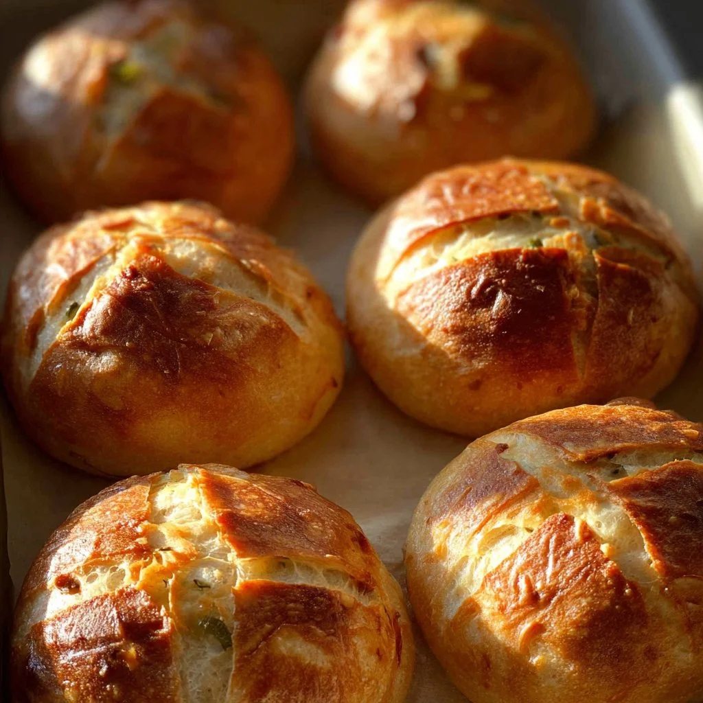 Mini jalapeno cheddar loaves fresh out of the oven, golden and cheesy