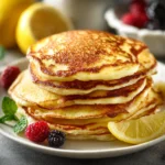 Moist lemon ricotta pancakes served with fresh berries on a plate