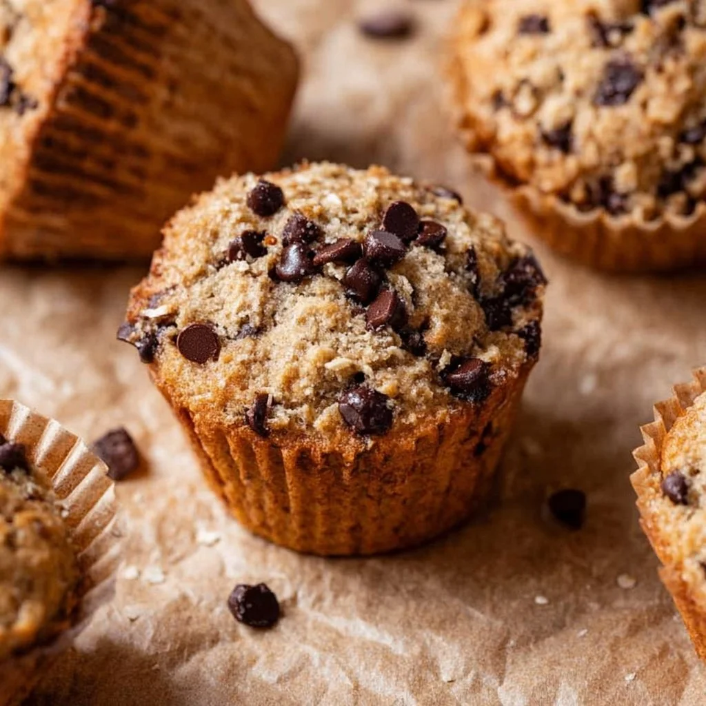 Oatmeal chocolate chip muffins baked with sourdough discard for a delicious treat