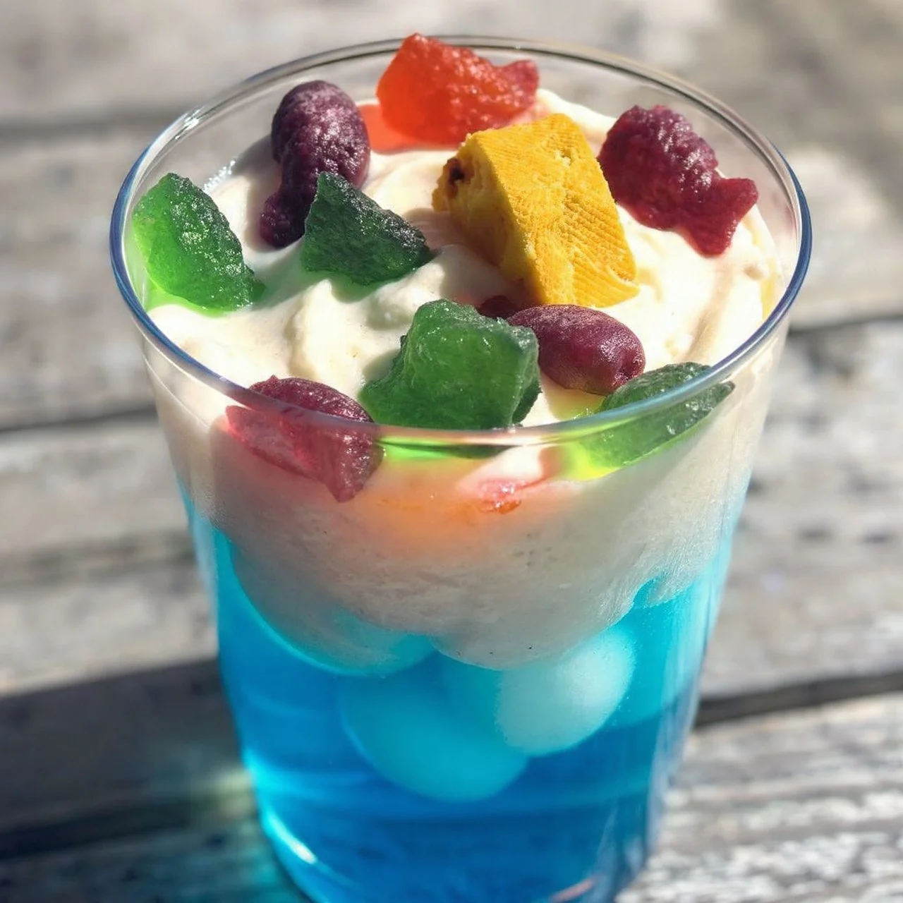 Colorful Ocean Ice Cream Floats with sprinkles and a straw for kids