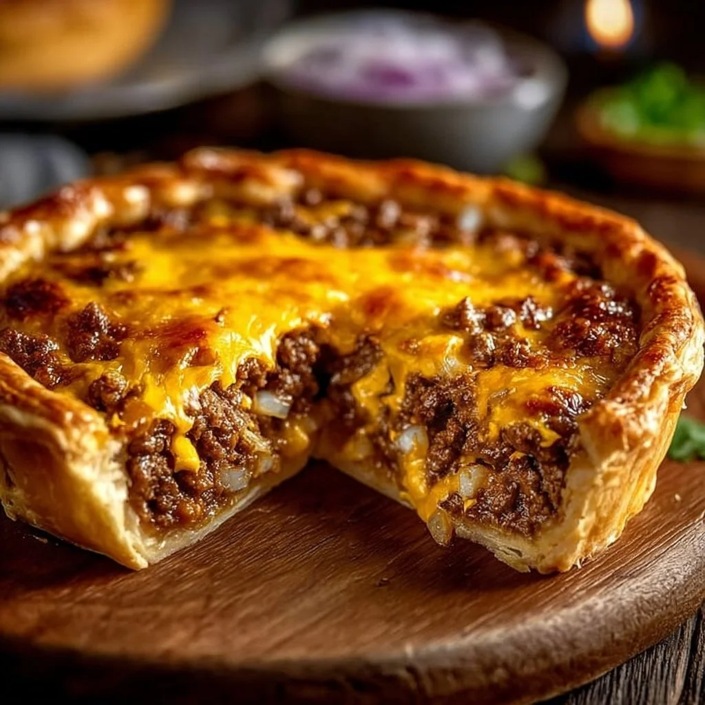 Delicious One-Pan Cheeseburger Pie served in a skillet