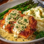 Parmesan Crusted Chicken served with a delicious Creamy Garlic Sauce