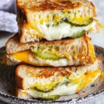 Delicious pickle grilled cheese sandwich with melted cheese and pickles