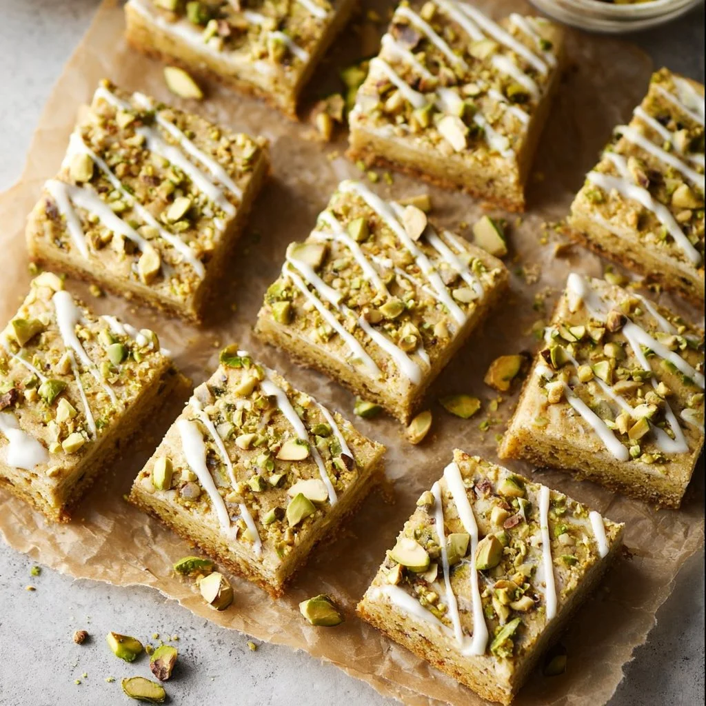 Pistachio white chocolate protein snacks in a bowl, healthy snack option