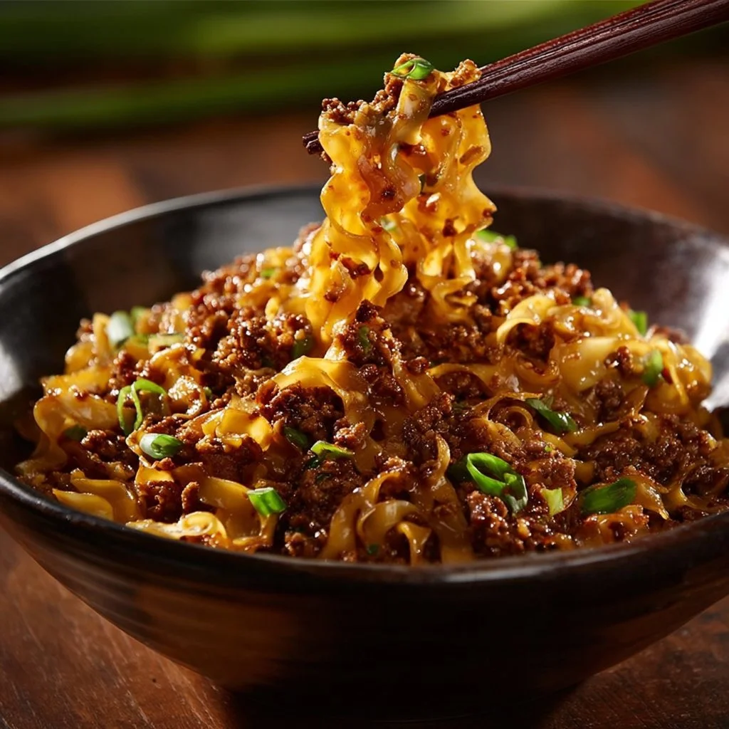 Delicious potsticker noodle bowl with vibrant vegetables and savory potstickers