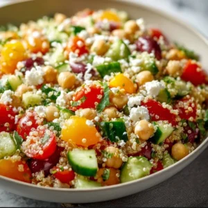 Protein-packed Mediterranean quinoa salad with fresh vegetables and herbs