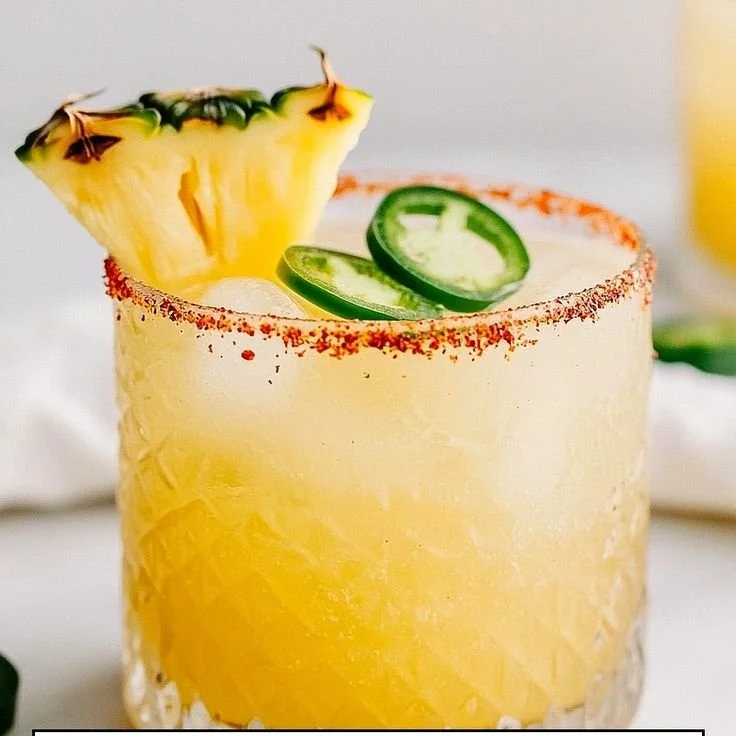 Delicious Pineapple Jalapeño Margarita served in a cocktail glass