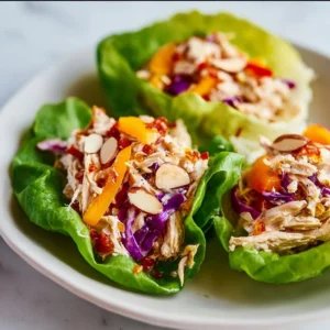Savory chicken salad lettuce wraps served on a plate