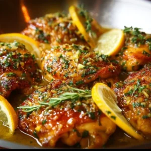 Slow cooker lemon garlic butter chicken ready to serve.