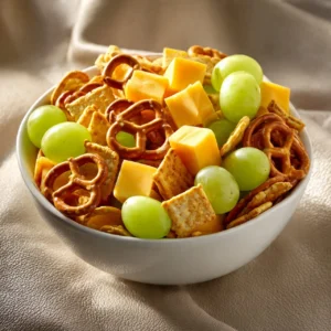 A stylish snack bowl filled with assorted snacks for a party setting