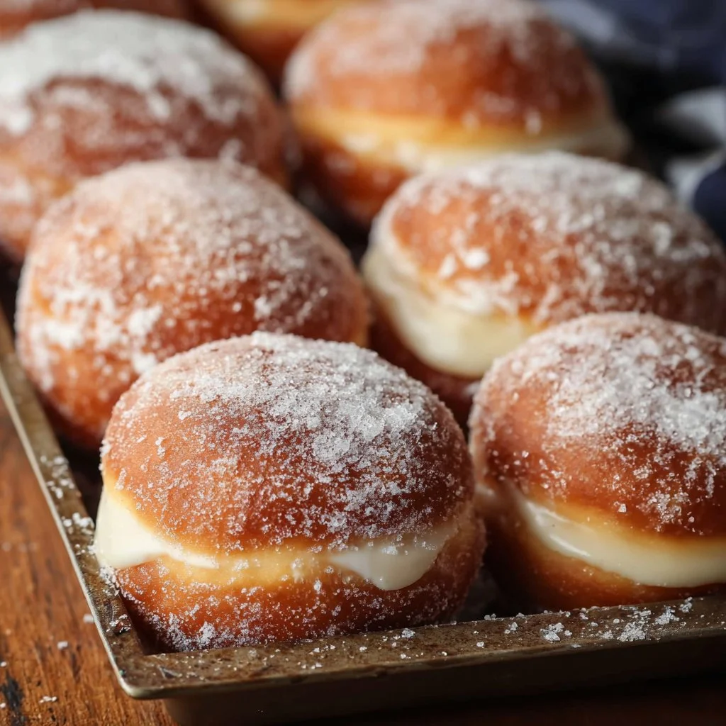 Custard-filled sourdough donuts made from sourdough discard