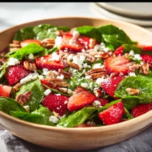 Spinach Strawberry Salad with Balsamic Poppyseed Dressing served in a bowl