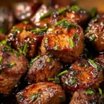 Delicious steak bites made from tender stew meat, served on a plate.