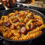 Sticky Honey Garlic Sausage Pasta Skillet with vibrant ingredients
