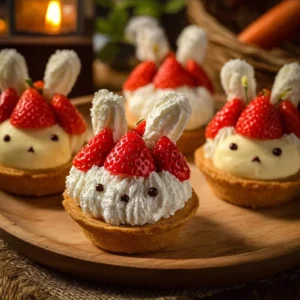 Delicious homemade Strawberry Cheesecake Tarts topped with fresh strawberries.