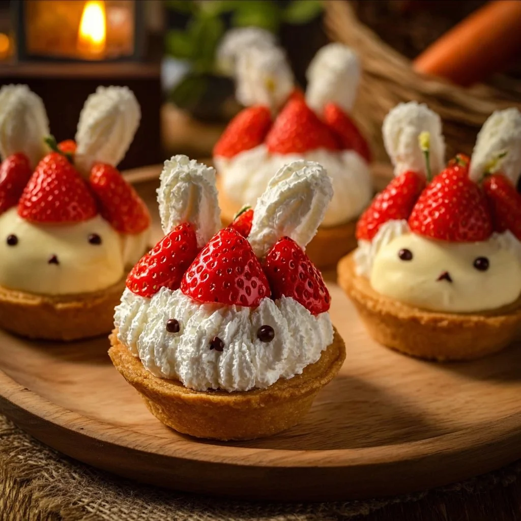 Delicious homemade Strawberry Cheesecake Tarts topped with fresh strawberries.