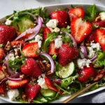 Strawberry goat cheese salad with fresh greens and vibrant strawberries
