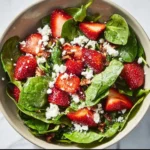 Fresh strawberry spinach salad with homemade balsamic vinaigrette dressing.
