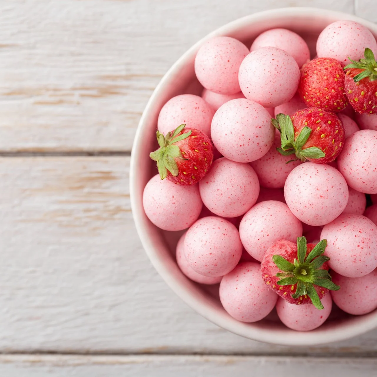 Homemade strawberry yogurt dots on a plate